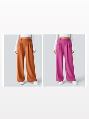 BUNDLE Halara Flex™ High Waisted Pocket Wide Leg Waffle Work Pants Orange & Pink
